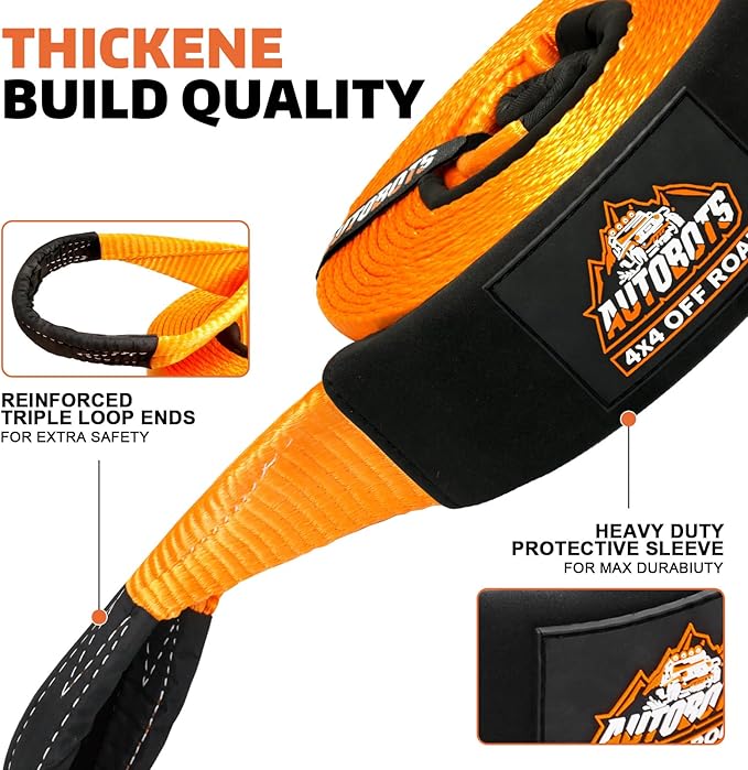 AUTOBOTS Tow Strap Heavy Duty 3" x 30 ft (35,000 lbs) with Shackle Hitch Receiver Hooks Winch Recovery Rope Towing Strap Offroad Recovery Kit for Jeep Truck Vehicle