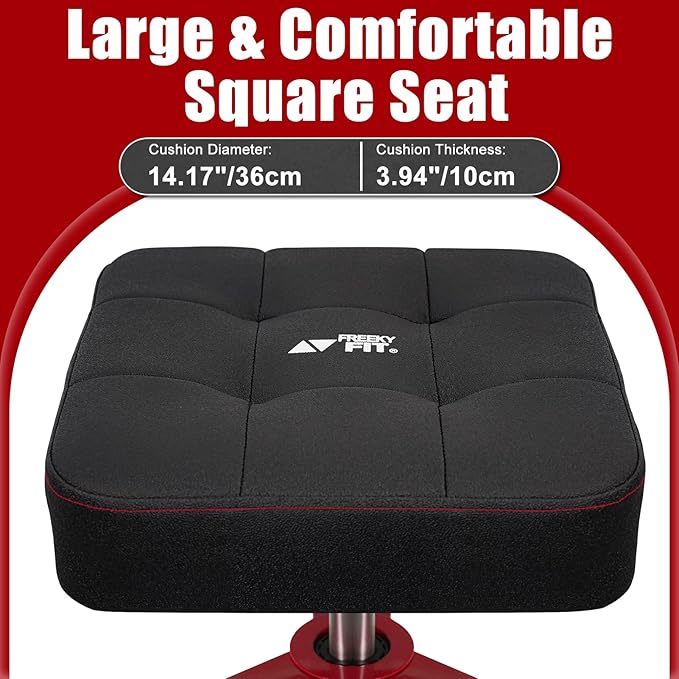 Adjustable Shop Stool,Garage Mechanic Stool Chair,Work Seat for Workshop, Adjustable Height, 360° Swivel Padded Square Seat,Tool Storage, 350 LBS Capacity, Heavy Duty, Red