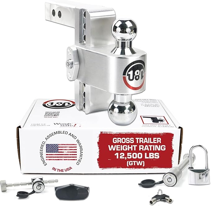 Weigh Safe Adjustable Trailer Hitch Ball Mount, 6" Adjustable Drop Hitch for 2" Receiver w/ 4 pc Keyed Alike Lock Set, Heavy Duty Aluminum Trailer Tow Hitch w/Chrome Plated Tow Balls, 12,500 lbs GTW