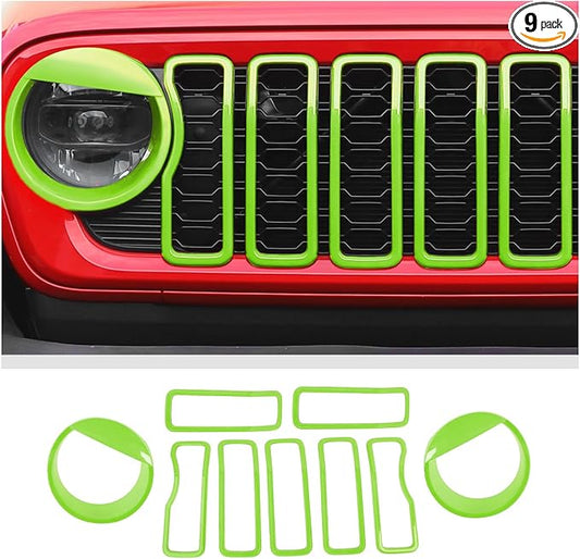 Front Grill Inserts Front Headlight Cover Kit fit for Jeep Wrangler JL JLU Gladiator JT 2024+ Exterior Accessories,Light Green