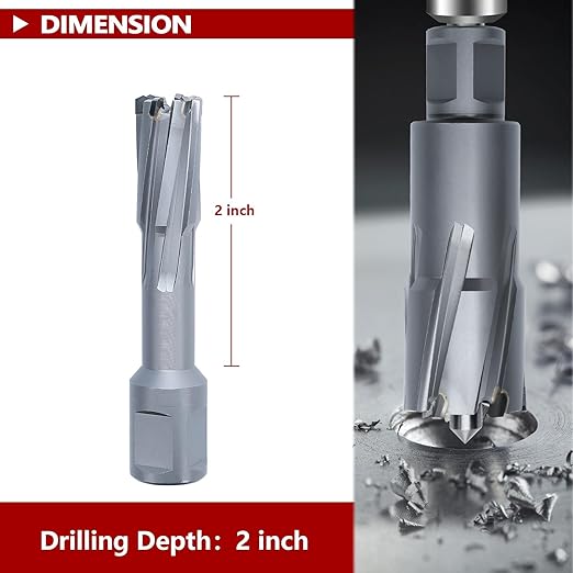 15/32" x 2" Annular Cutter with Weldon Shank,Carbide Tip Annular Drill Bit for Stainless Steel, Iron (2" Depth, 15/32" Diameter)