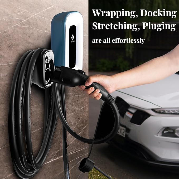 EV Charger Level 2，50 Amp Charge Station, 240V,Indoor/Outdoor EVSE, 25Ft Cable Level 2 ev Charger, 2.4GWiFi/APP/RFID Card (NEMA14-50 Plug or Hardwired)