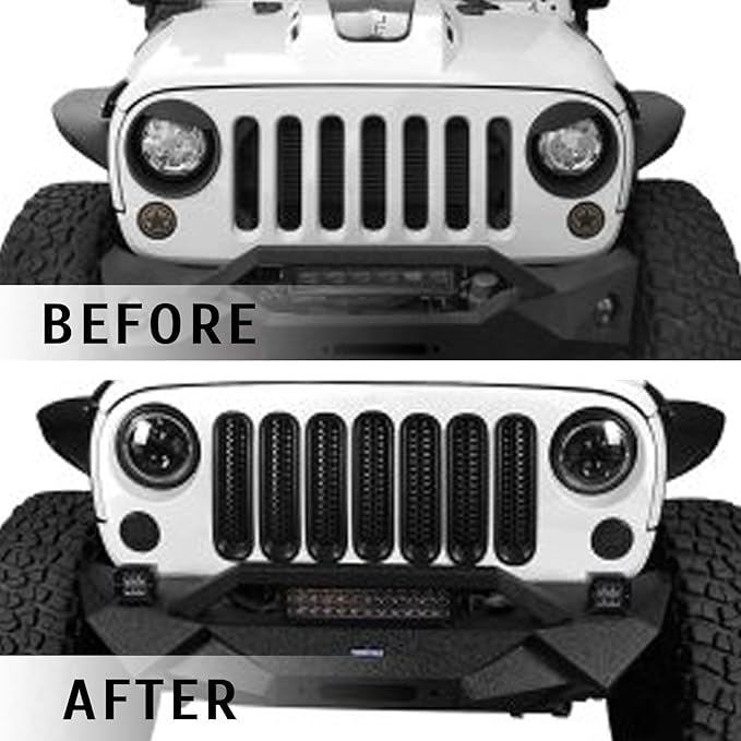 Front Grill Mesh Inserts Clip-in Grille Guard Glossy Black Fits For Jeep 2007-2015 Wrangler JK JKU Sport Freedom Unlimited Sahara