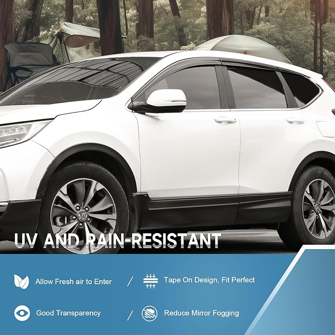 ACLONG Black Rain Guards Fit for Honda CR-V (CRV 2017 2018 2019 2020 2021 2022 Tape-On Side Shatterproof Window Visor, Window Deflectors, Rain Visors, 6-Piece Set