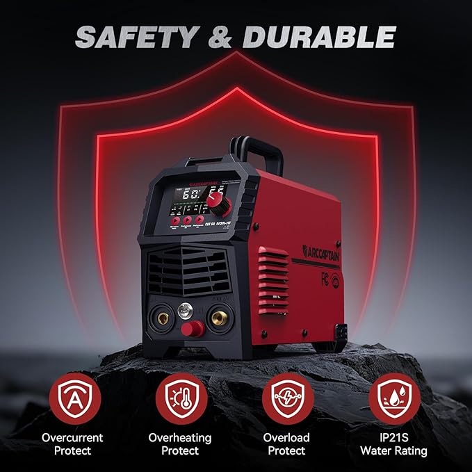 ARCCAPTAIN 60Amp [Non-HF] Plasma Cutter, Blow Back Pilot Arc Plasma Cutting Machine, 110V/220V, Upgraded Large LED Display, Plate Cutting, Expanded Metal, Rust Removal, Gouging, Air Pressure Detection