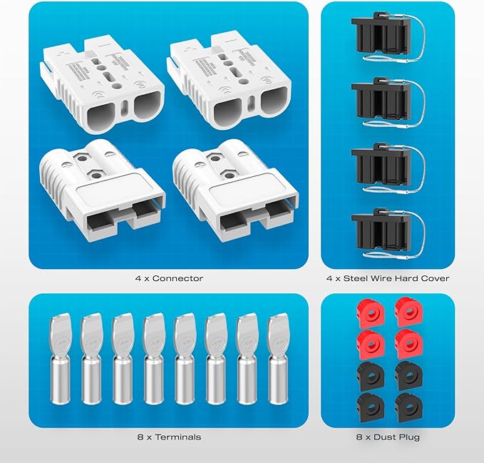 Anderson Connector, 175AMP 1/0AWG Battery Quick Connect w/Hard Cover 12V-36V Anderson Plug Winch Wiring Kit for Cable RV Truck Winch (4pcs)-Gray