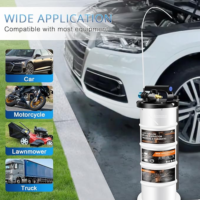 YSTOOL 6.5L Pneumatic and Manual Fluid Extractor Pump Set with Oil Vacuum Change Evacuator, Extension Tubes and Brake Bleeding Hose for Automotive Agricultural Machinery