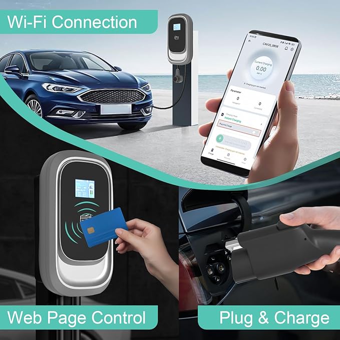Level 2 EV Charger 48 Amp, 240V Wall-Mount Electric Vehicle Charging Stations, J1772 Compatible, NEMA 14-50 25FT Charging Cable IP65