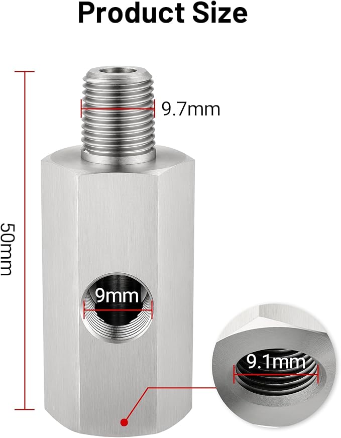 EVIL ENERGY 1/8 NPT Oil Pressure Sensor Tee Adapter, Stainless Steel 1/8 NPT Female to Male Threaded Oil Pressure Adapter with 1/8 NPT Female Port, Sliver
