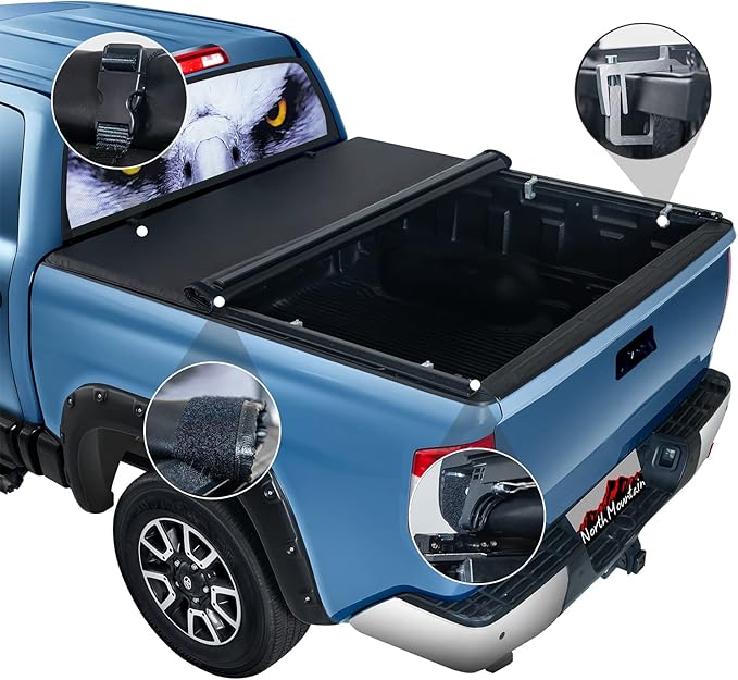 North Mountain 5.7ft Soft Roll Up Truck Tonneau Cover fits 2019-2025 Dodge Ram 1500 New Body 5.7ft Fleet/Styleside Bed(67.4"), not fit Classic Body Style, Rambox & Multi-Function Tailgate