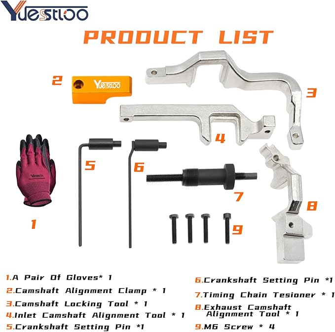 Engine Camshaft Alignment Locking Timing Tool Kit Compatible with BMW Mini Cooper N12 N14, with Carrying Case & Gloves
