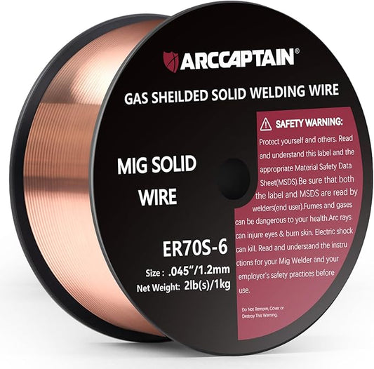 ARCCAPTAIN MIG Welding Wire, MIG Wire ER70S-6 2Lbs Gas Solid Carbon Steel Low Splatter MIG Welding Wire Compatible With Lincoln Miller Forney Harbor Welder (0.045" 2Lb)