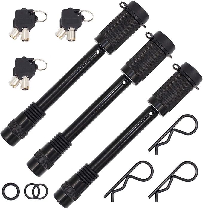 79833 Keyed Alike 5/8" Trailer Hitch Lock with Extra Long 4-1/2" Span, Double Safety Tow Hitch Locking Pin for 3" Receivers and Adjustable Channel Mounts, 3-Pack