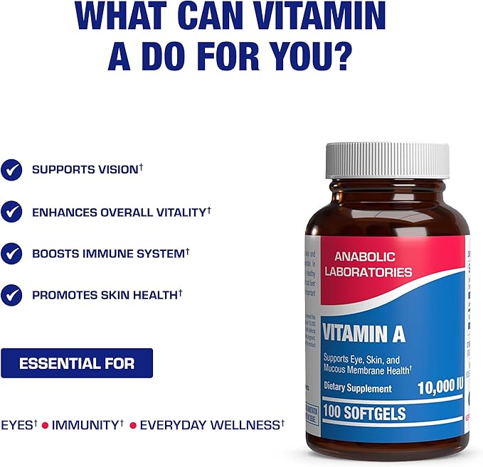 Vitamin A 10000 IU Softgels - Clinical Formula Vitamin A Supplement from Cod Liver Oil with Broad Spectrum Retinoids for Eye Care Vision Support & Reproductive Health - Made in The USA - 100 Servings