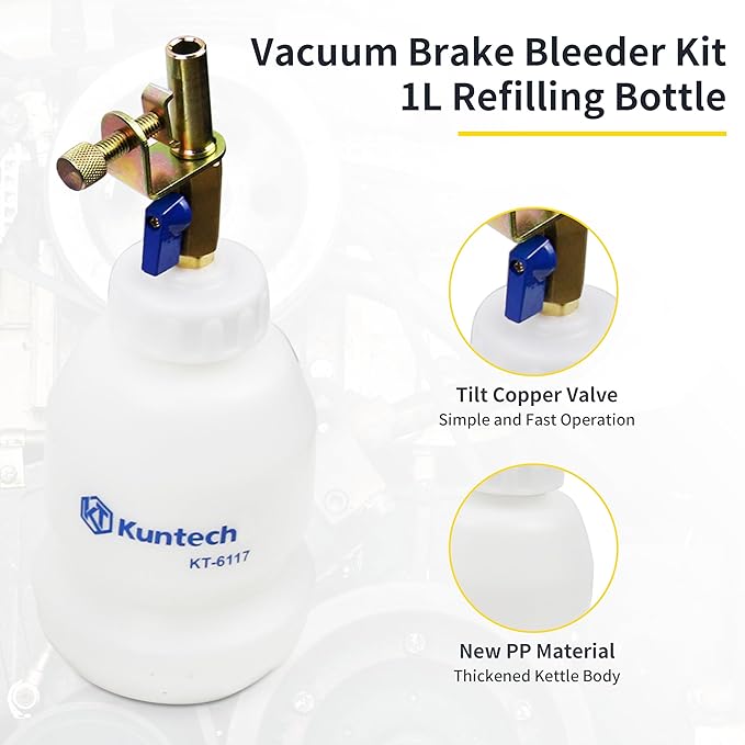 Vacuum Brake Bleeder Kit with 2L Brake Fluid Extractor and 1L Refilling Bottle, One Person Pneumatic Vacuum Bleeder Tools, Air Pressure Brake Bleeder Tools for Auto Car Truck