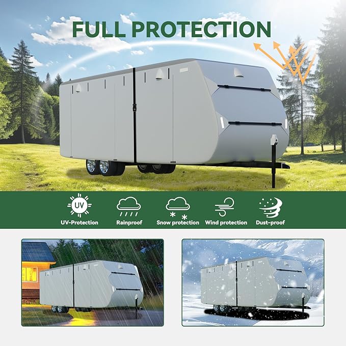 RVGUARD RV Cover, Travel Trailer Cover fits for 22' - 24' RV, 6 Layers Anti-UV Waterproof Camper Cover, with Tongue Jack Cover and Storage Bag, Grey