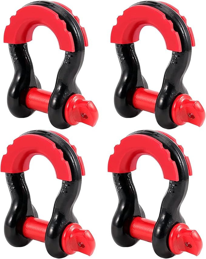 4 Pack 3/4 Inch D Ring Shackle, Heavy Duty D Ring Towing Shackle with 7/8 Pin, Maximum Break Strength 41887 Lbs, 19 Ton, Bow Shackle for Tow Strap, Winch, Off Road, Towing, Vehicle Recovery