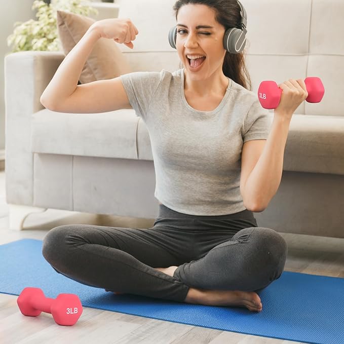 MADOG Dumbbell Set, Anti-Slip Neoprene Coated Hexagon Hand Weights for Home Gym Equipment Workouts Strength Training