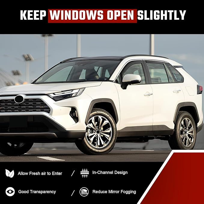 in-Channel Rain Guards Fit for Toyota RAV4 2019-2025 Black Extra Durable Shatterproof Side Window Deflectors, Window Visors, Wind Deflectors - 4 PCS