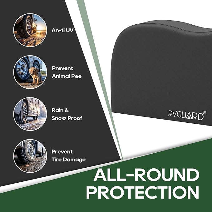 RVGUARD RV Tire Covers, 2 Pack Dual Axle, Fits 27"-30" Dia Tires, 600D Oxford Waterproof & Anti-UV Wheel Covers for RV, Trailer, Camper (Black), RGDTC2730-B2