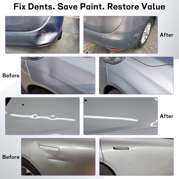 Paintless Dent Repair Kit with Slide Hammer – Auto Dent Puller Tool Set with Multi-Size Heads, Line Board,100W Glue Gun & Storage Bag for Car Door,Hood,Body,Roof