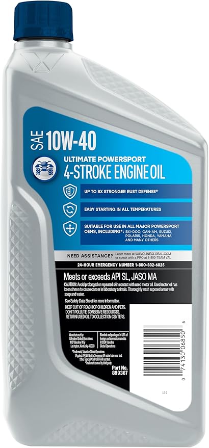 Valvoline 4-Stroke Powersport Full Synthetic Motor Oil 1 Quart (Pack of 6)
