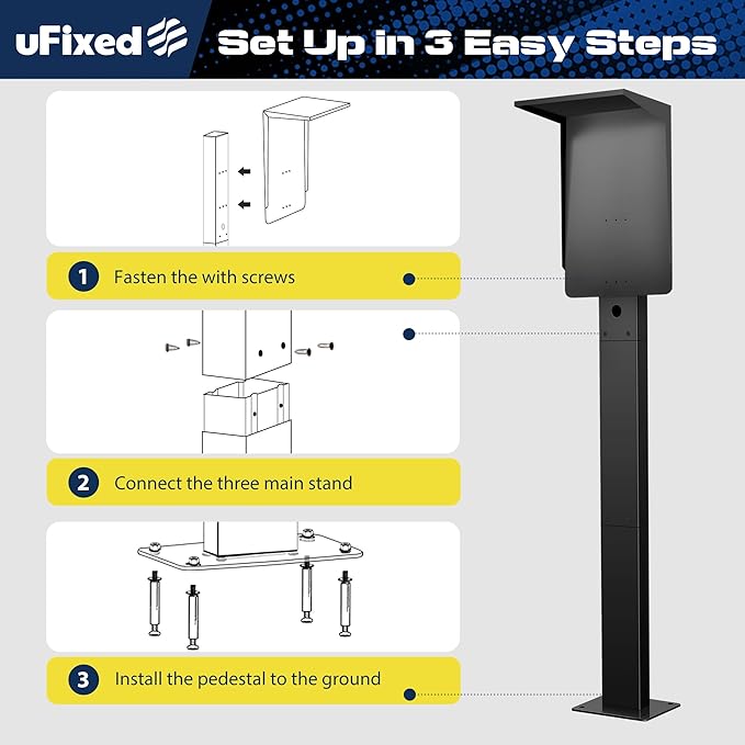 Weatherproof Pedestal with Roof for Tesla Gen3 EV Charging Stations | Heavy-Duty Stand with Top Cover, Compatible with Tesla Mobile Connector & J1772