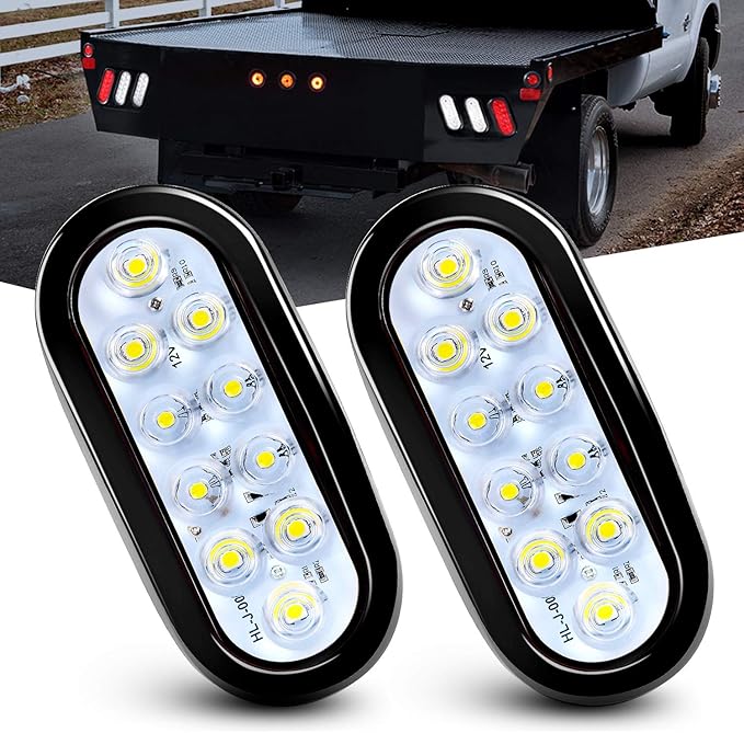 Nilight 6 Inch Oval White Trailer Tail Lights 2PCS 10 LED w/Flush Mount Grommets Plugs IP67 Waterproof Reverse/Back Up Lamp for Truck RV Camper Boat Jeep, White