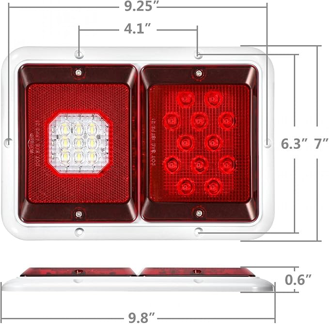 Partsam 2x Horizontal Mount Dual Stop Turn Tail Backup Reverse Lights 33 LED Surface Mount RV Double Led Taillight 12V IP67 White Base w Gasket