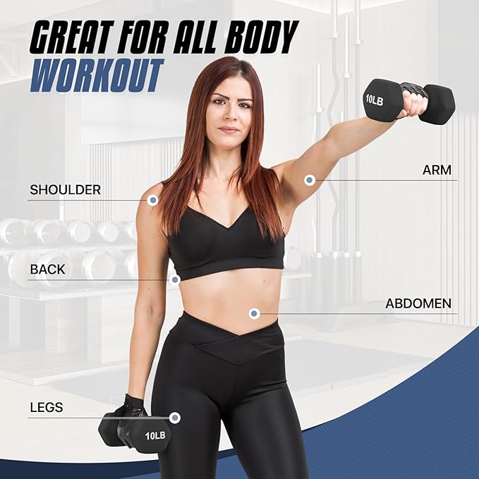 MADOG Dumbbell Set, Anti-Slip Neoprene Coated Hexagon Hand Weights for Home Gym Equipment Workouts Strength Training