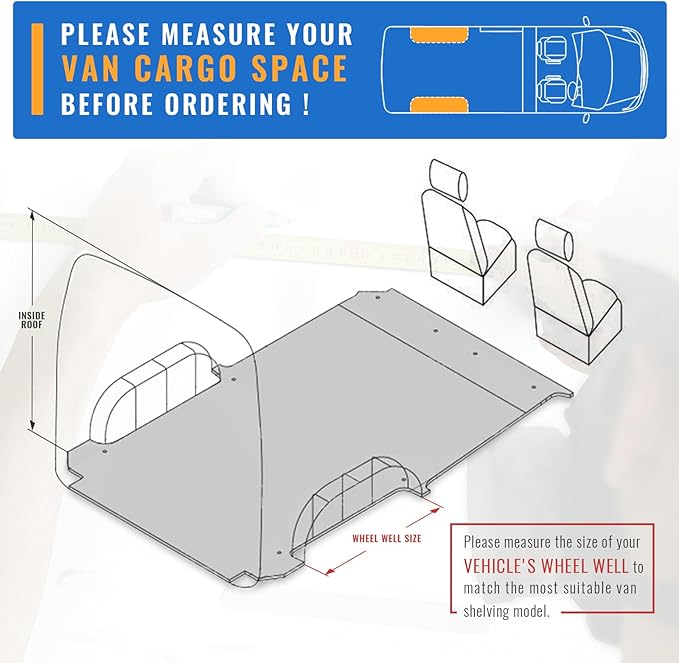 AA Products SH-6004(2) Steel Mid/High Roof Van Shelving Storage System Fits Transit, NV, Promaster and Sprinter, Set of 2 Van Shelving Units, 42''W x 60''H x 13''D