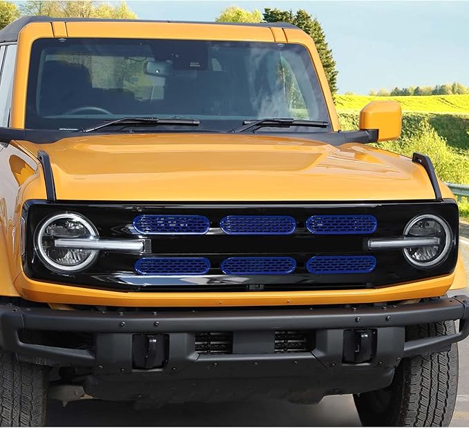 Jimen Compatible with Ford Bronco 2021-2023, 6PCS Front Grille Inserts Mesh Grill Cover Exterior Trim Accessories (Dark Blue)