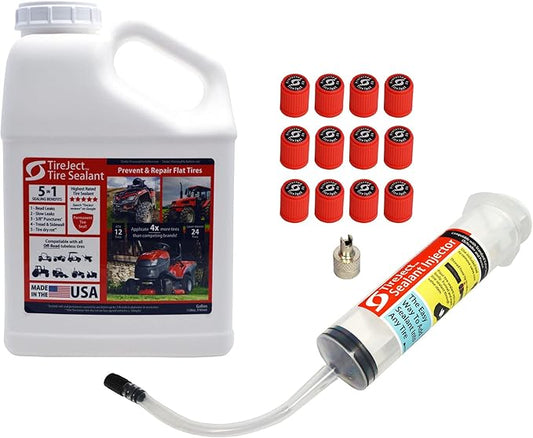 TireJect 5-in-1 Off-Road Tire Sealant - Gallon Kit to Repair and Prevent Flat Tires (applicate up to 16 ATV Tires, Large Tractors, Farm Equipment & More!)