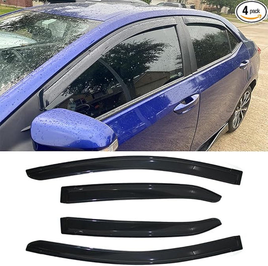 94989 Side Window Wind Deflector, 4pcs Out-Channel Tape-On Rain Guards Set, Dark Smoke Nice Window Visor fit for 2014-2019 Toyota Corolla Sedan E170