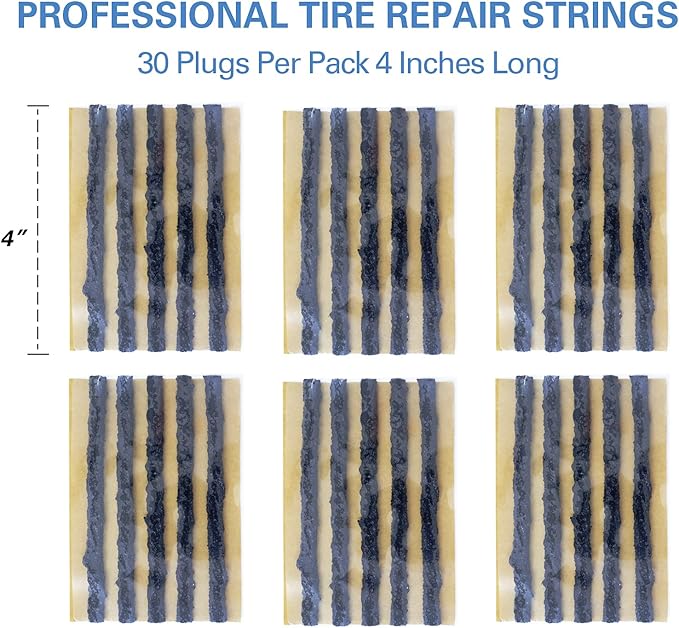 CKAuto 30pcs 4" Black Tire Repair Strings, Automotive Tool Tire Repair Plugs for Tubeless Off-Road Tires Car, Bike, ATV, UTV, Wheelbarrow, Mower