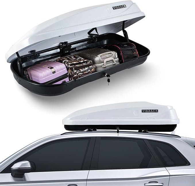 Hard Shell Roof Cargo Carrier with Security Keys, Roof Box, Cargo Box, 56 (L) x 30 (W) x 13.7(H) Inches, 13 Cubic Feet (Tool-Free Install), White