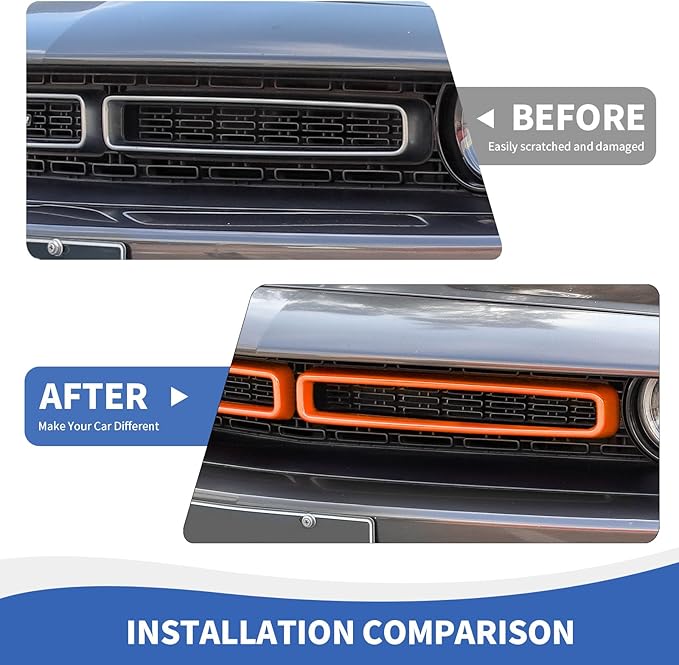 Front Grille Inserts Grill Guard Compatible with 2015-2024 Dodge Challenger Exterior Accessories, Orange