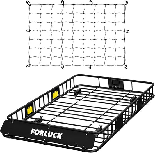 Forluck 64 x 39 x 6 Inch Universal 250 LBS Heavy Duty Roof Rack Cargo Carrier with Cargo Net, Extension Rooftop Cargo Carrier, Car Top Luggage Holder for SUV, Truck or RV Camping, Steel Construction