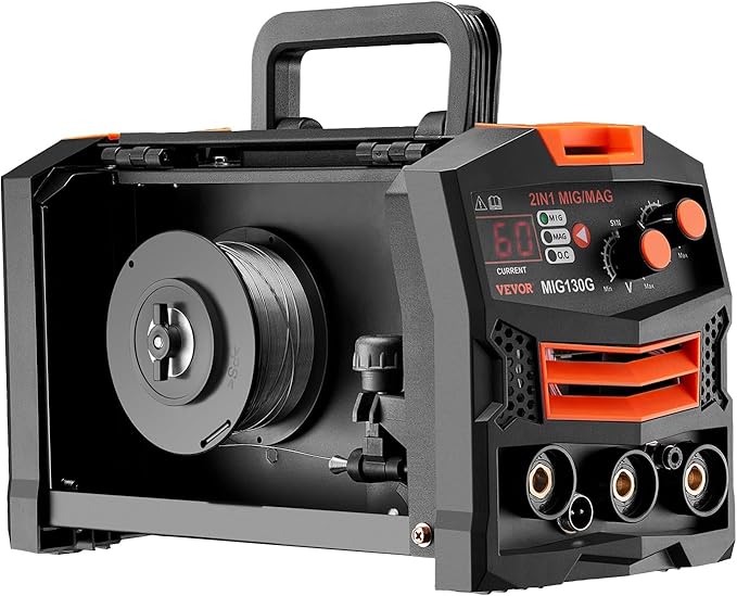 VEVOR MIG Welder, 130A Synergic Mig Welding Machine, 2-in-1 Gas MIG/Gasless Flux Core MIG Multi-Process Welder Machine, 110V Portable Mig Welder with IGBT Inverter Technology & Digital Display Screen