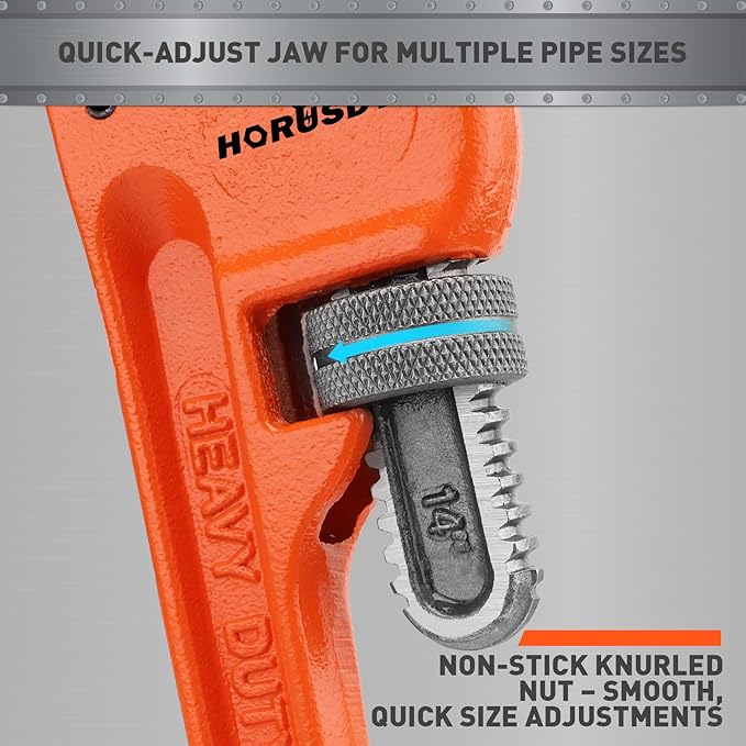 HORUSDY 14-Inch Heavy Duty Straight Pipe Wrench, Quick-Adjust Sturdy Plumbers Wrench with Soft Grip Handle, Straight Jaw Plumbing Tool for Pipe, Household Use, Vehicle Repair