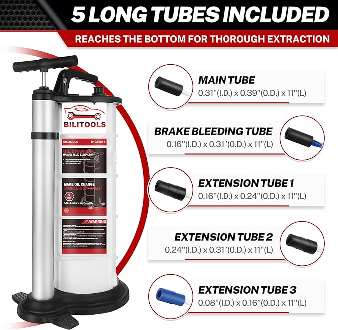 BILITOOLS 9L Manual Oil Extractor Pump, Vacuum Fluid Extractor for Automotive Engine Oil Change Large Capacity 2.4 Gallon for Boat Marine Jetski ect.