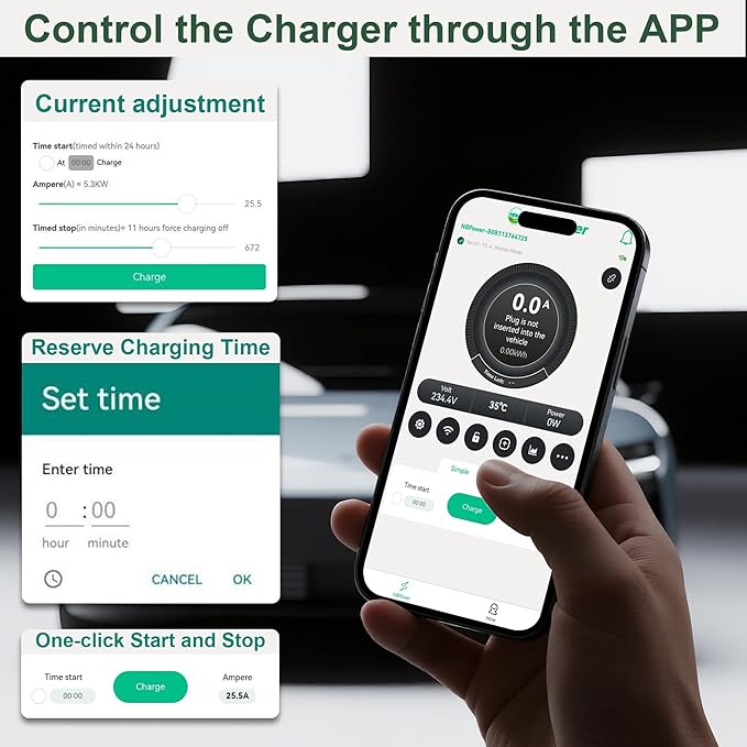RUTU Ev Charger Level 2 J1772 Chargers, 48 Amp Level 2 Ev Charger Hardwired Up to 11.5Kw, Smart Electric Car Chargers with Flexible 25Ft Cable, 240v WiFi Enabled Electric Vehicle Charging Stations