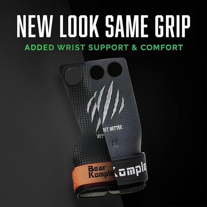 Bear KompleX 3 Hole Pinnacle Hand Grips for Workouts, Pull-ups, Weightlifting, WOD Gymnastics, Crosstraining Palm Grips with Wrist Wraps, Hand Protection from Rips and Blisters