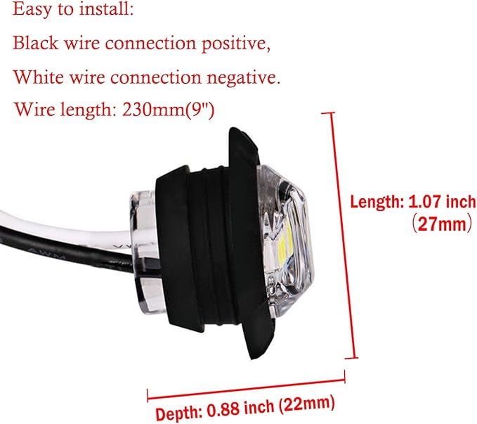 KEING 10 Pack Amber + 10 Pack Red + 10 Pack White Sealed Waterproof Mini Small Round 3/4 Inch LED Marker lights Signal Lights Indicator Lights 12V for Trailer Truck Bus Van ATV RV Lorry Caravan