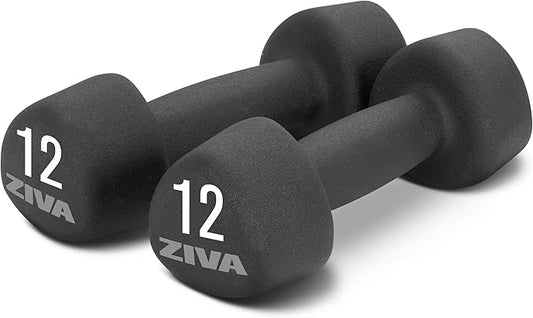 ZIVA Neoprene Tribell Dumbbell Pairs - Set of 2 Hand Weights, Non-Slip Durable Rubber Finish, No-Roll Design for Rigorous Exercise and Strength Training (Avail in 2-20 lb Pairs)