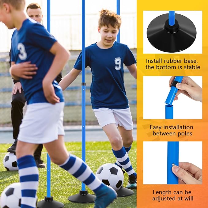 8 Pcs Soccer Agility Poles Detachable Sports Training Speed Slalom Poles with Rubber Base Coaching Sticks for Soccer Drills and Training