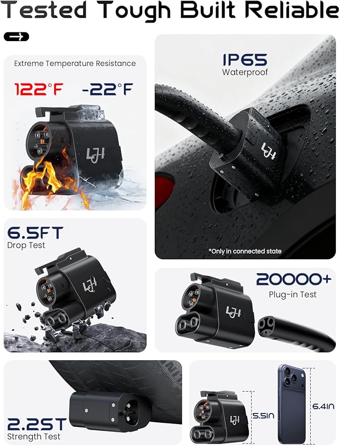 NACS to CCS1 Adapter - 250kW DC Fast Charging (1000V/500A) for Tesla Supercharger V3/V4 - Compatible with Ford, GM, Rivian R1T/R1S & Hyundai/Kia/Volvo EVs - IP54 Weatherproof