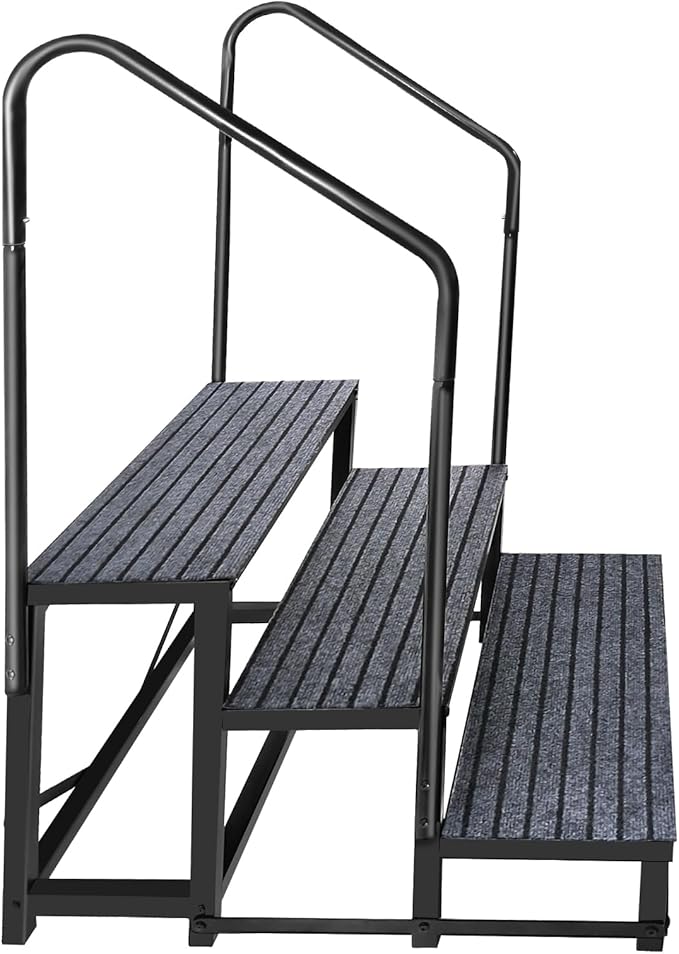 RV Steps with Handrail, Spa Steps Hot Tub Steps Trailer Steps Mobile Home Stairs for Camper, Hot Tub, Trailer with Anti-Slip Mats