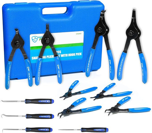 Heavy Duty Snap Ring Pliers Set, 8pcs Convertible Internal External Circlip Pliers with 4pcs Hook Picks for Circlip Removal, with Storage Case
