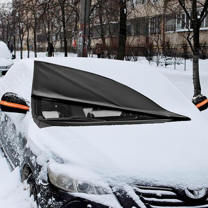 BOGI Windshield Cover for Ice and Snow, Heavy Duty 600D Windshield Snow Cover with 2 Mirror Covers Waterproof Car Cover for Snow Windshield Protector for Cars, SUVs, Trucks (77"x47")